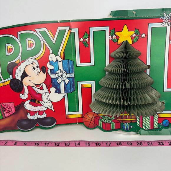 Vtg Disney Mickey Minnie Daisy Donald Duck Happy Holidays Paper Accordion Tree - Picture 9 of 12